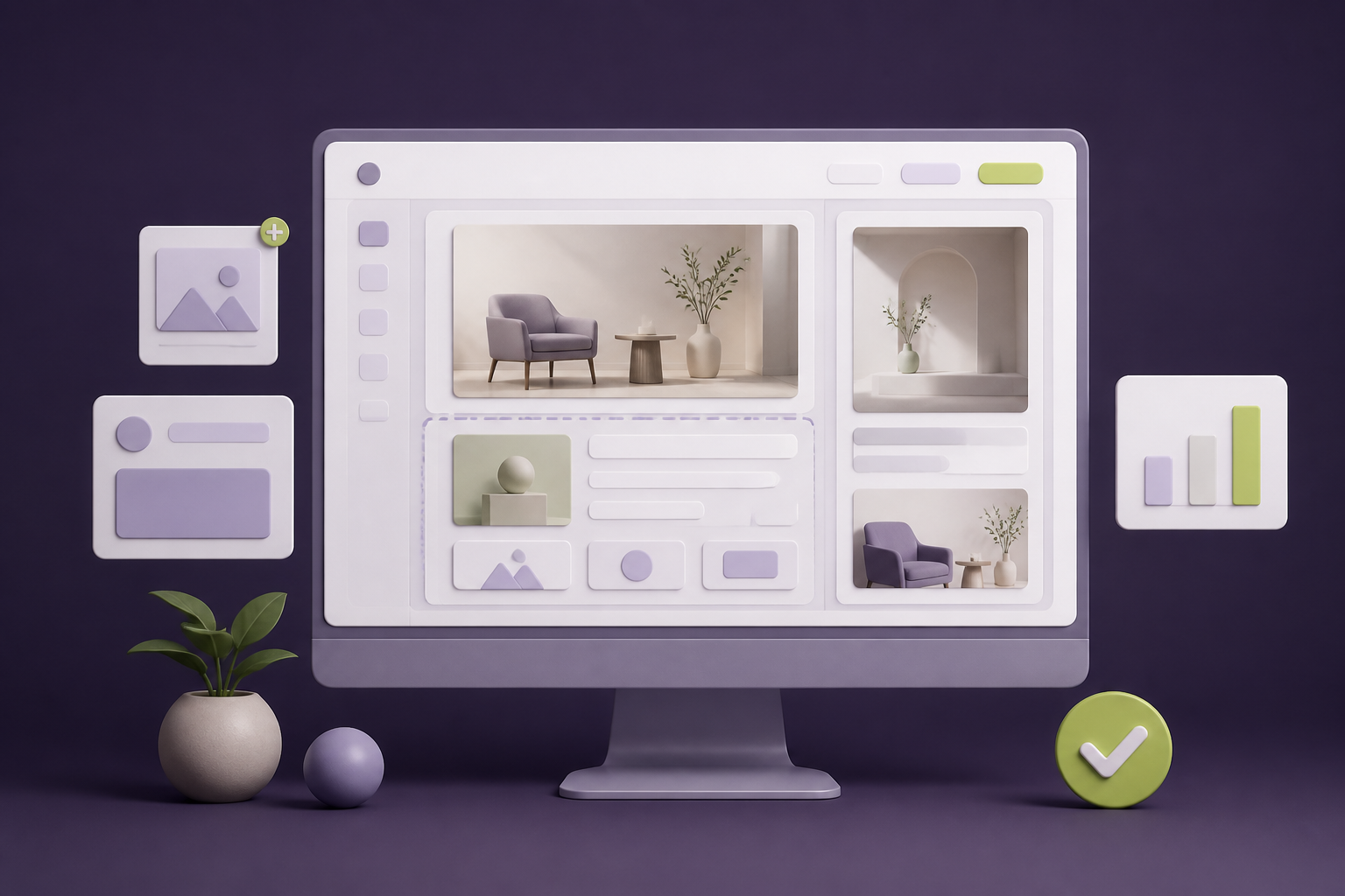 Illustration of a simple private website editing workspace with content blocks and approvals