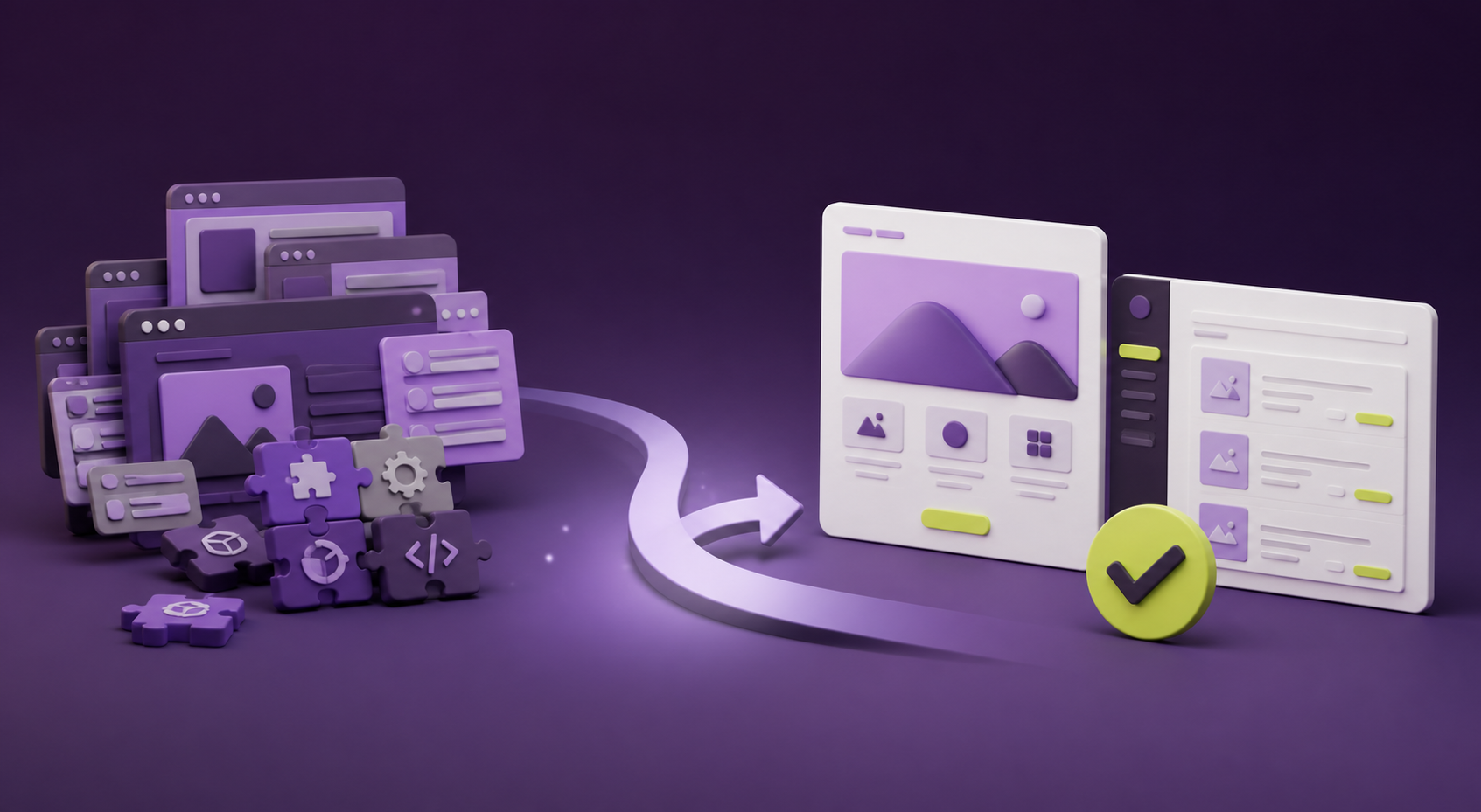 Illustration showing a cluttered website setup becoming a clean public website and private content workspace